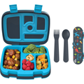 Kids Prints 5-Compartment Bento-Style Kids Lunch Box Set with Reusable Plastic Utensils (Dinosaur)