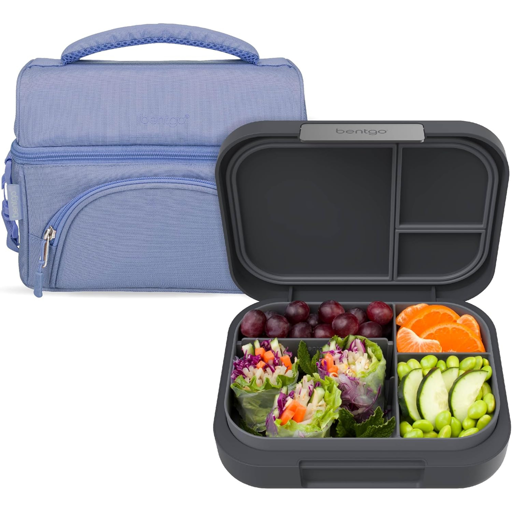 Modern Lunch Box (Dark Gray) Set With Deluxe Insulated Lunch Bag (Slate)