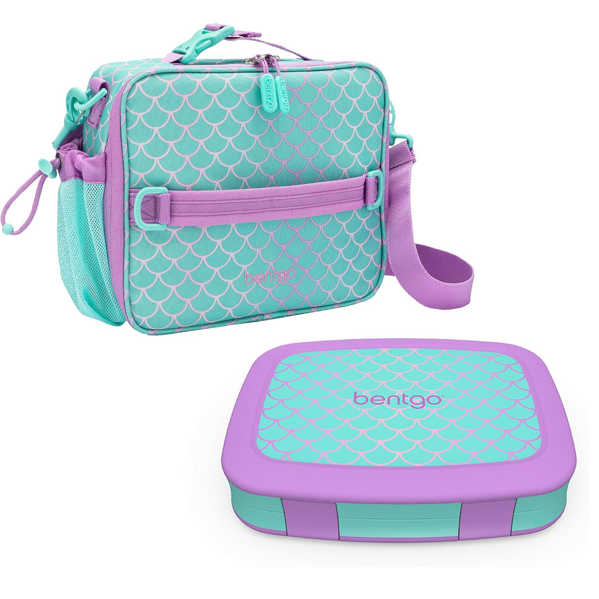 Prints Insulated Lunch Bag Set With Kids Bento-Style Lunch Box (Mermaid Scales)