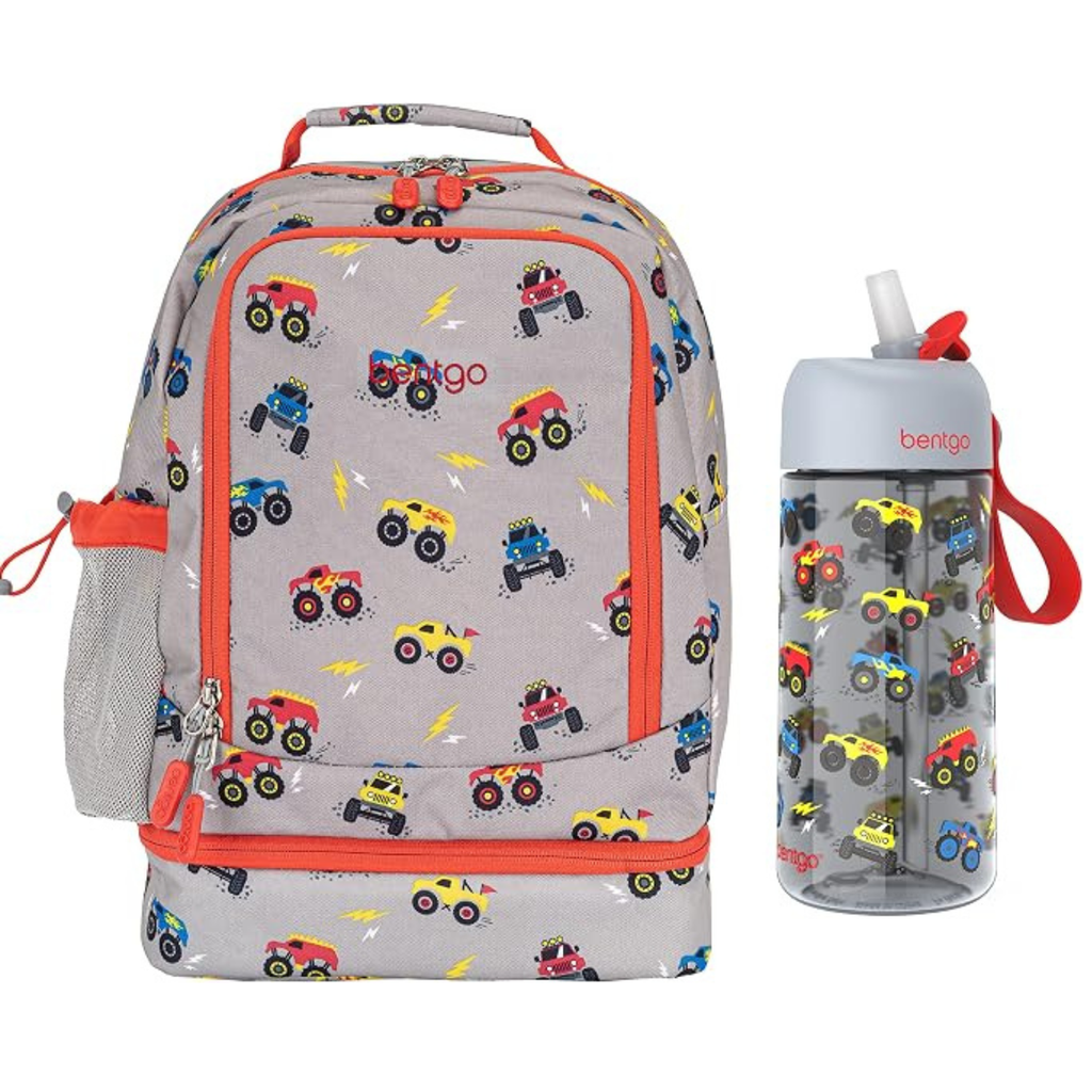 2-in-1 Backpack & Insulated Lunch Bag Set Water Bottle - New & Improved 2023 (Trucks)