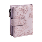 Wallet for Women, Embossed PU Leather Trifold Short Purse, RFID Blocking Credit Card Holder with Card Slots, Coin Pocket, Buckle Closure, Metallic Zipper
