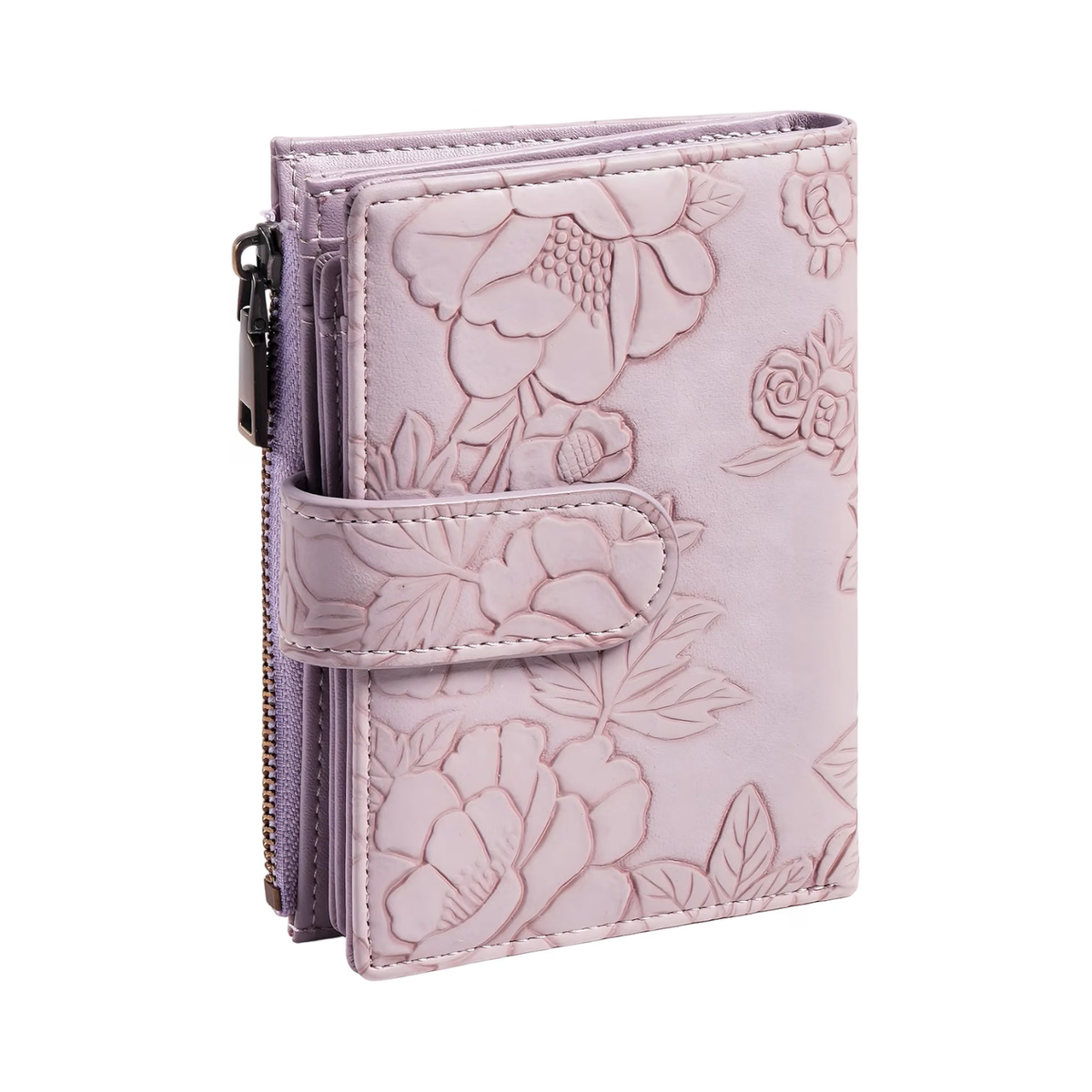 Wallet for Women, Embossed PU Leather Trifold Short Purse, RFID Blocking Credit Card Holder with Card Slots, Coin Pocket, Buckle Closure, Metallic Zipper