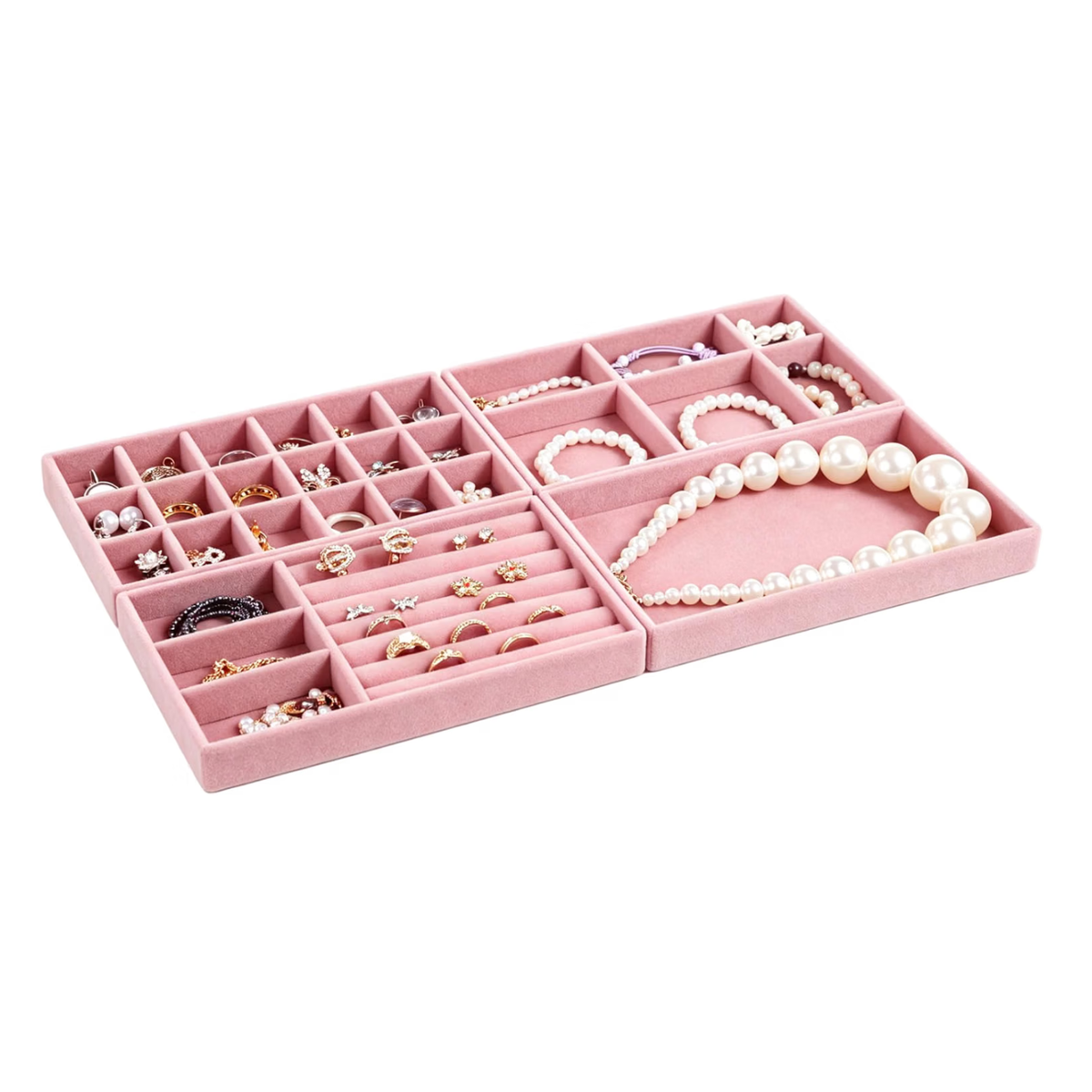 Velvet Jewelry Drawer Organizer Trays, Stackable Compartment Trays with Detachable Dividers
