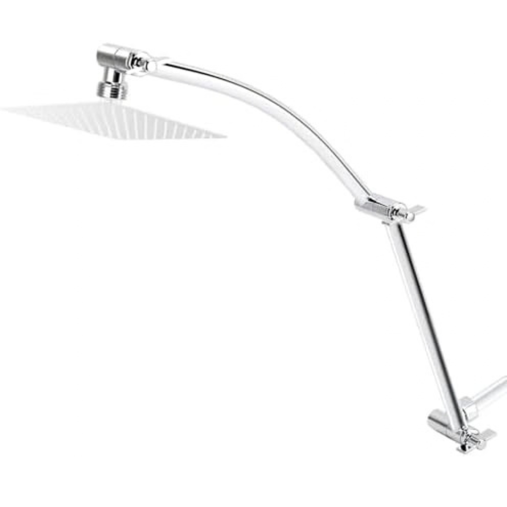 All Metal 19'' Shower Extension Arm Solid Brass Flexible Height & Angle Adjustable Shower Arm Extender With 2 Locking Joints Long Lasting Adjustable Showerhead Extender (19