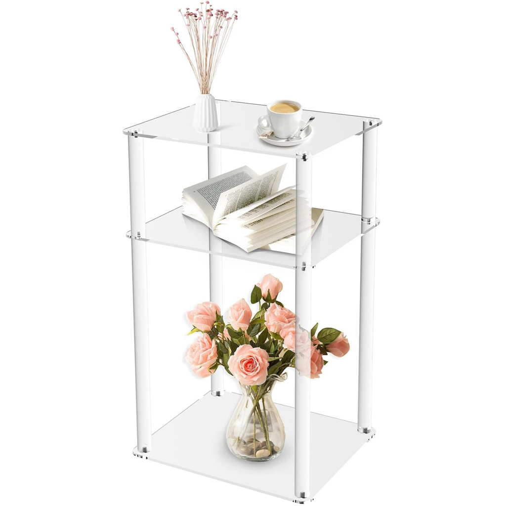 Acrylic End Table, Clear 3-Tier Side Table for Bedroom & Living Roo