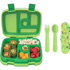 Kids Prints 5-Compartment Bento-Style Kids Lunch Box Set with Reusable Plastic Utensils (Safari)