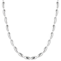 925 Sterling Silver Necklace for Women, Oval Bead Chain with Heart Pendant & Adjustable Lengt
