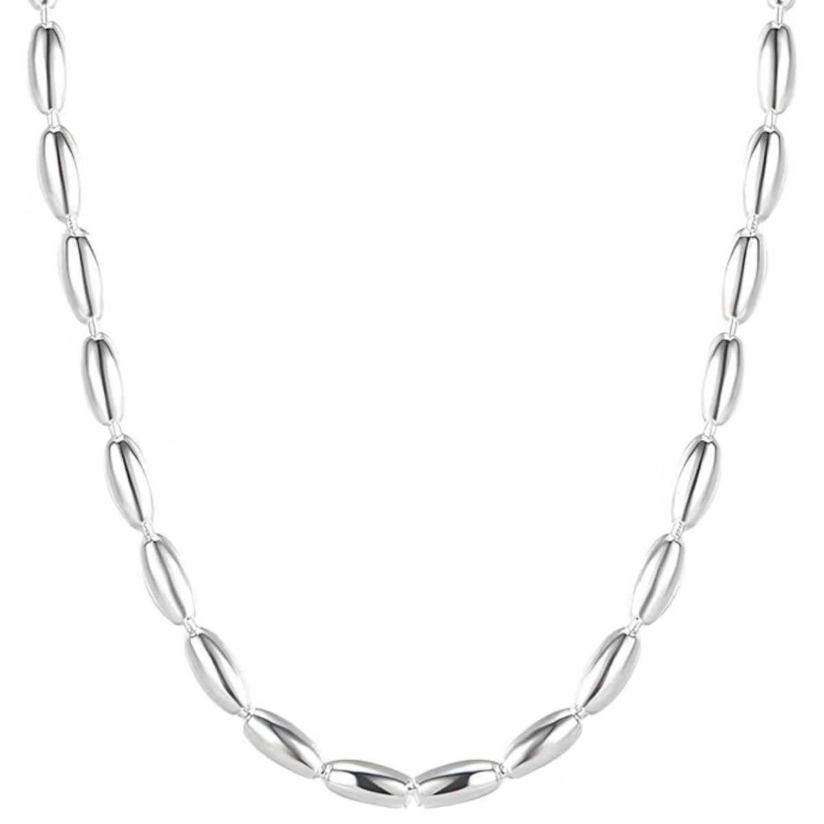 925 Sterling Silver Necklace for Women, Oval Bead Chain with Heart Pendant & Adjustable Lengt