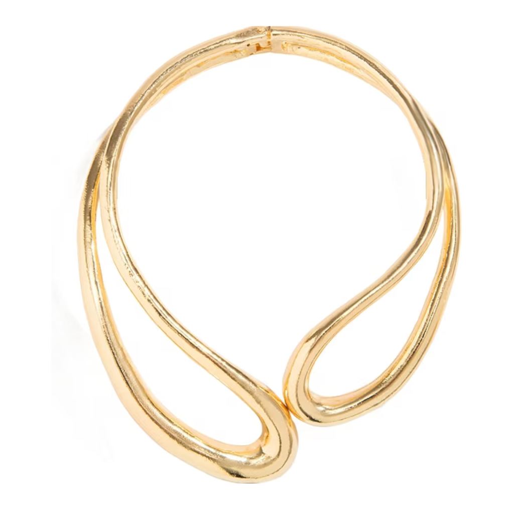 Golden Metal Choker Necklace, Dual Hoop Chunky Twisted Geometric Statement Necklace for Women