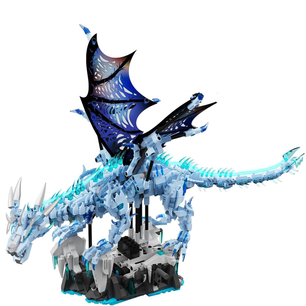 Mechanical Ice Dragon Building Blocks, 1,646-Piece Model Kit with LED Light