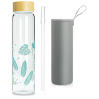 32 oz Glass Water Bottle with Straw, Borosilicate Glass Bottle with Bamboo Lid