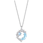 S999 Sterling Silver Moon & Star Necklace, Blue Gemstone Pendant with 17.72-Inch Chain