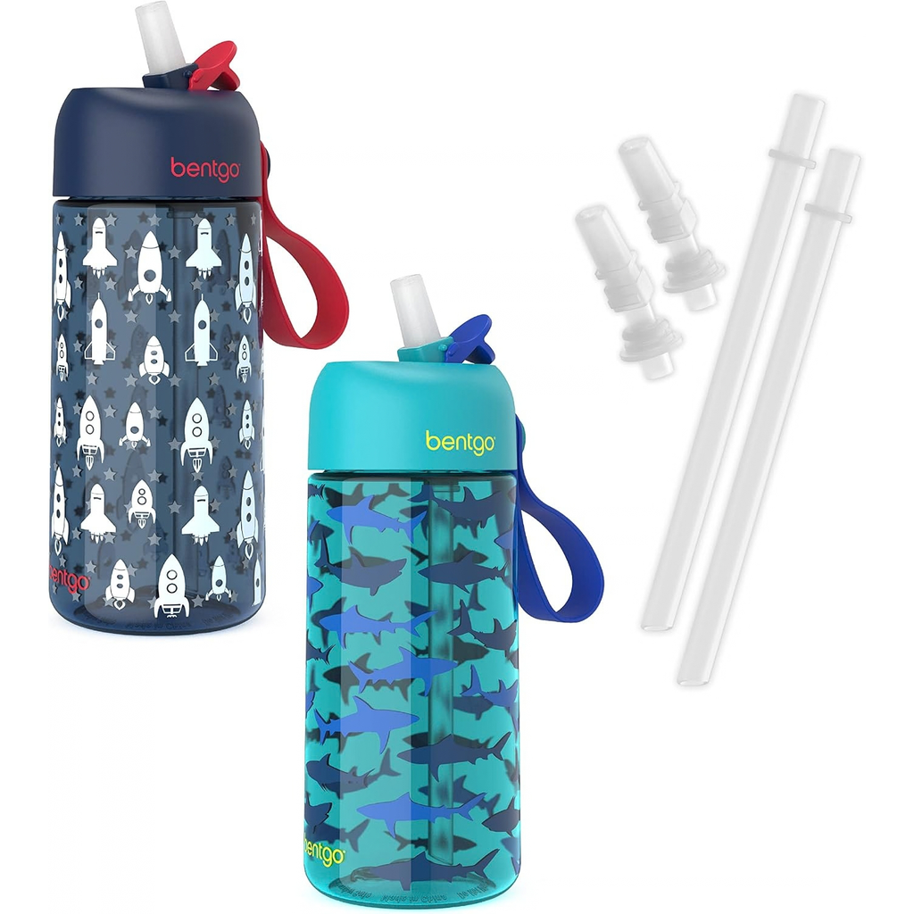 Kids Water Bottle 2-Pack, Replacement Straws Set