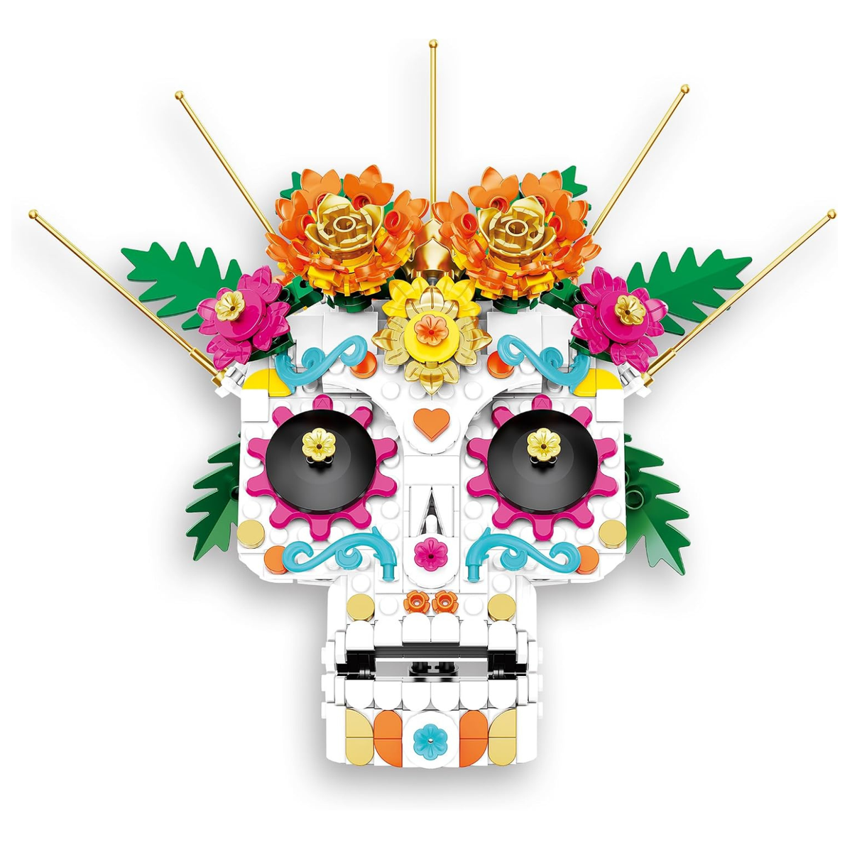 Sugar Skull Building Kit, 354-Piece Day of the Dead Floral Skull with Stand