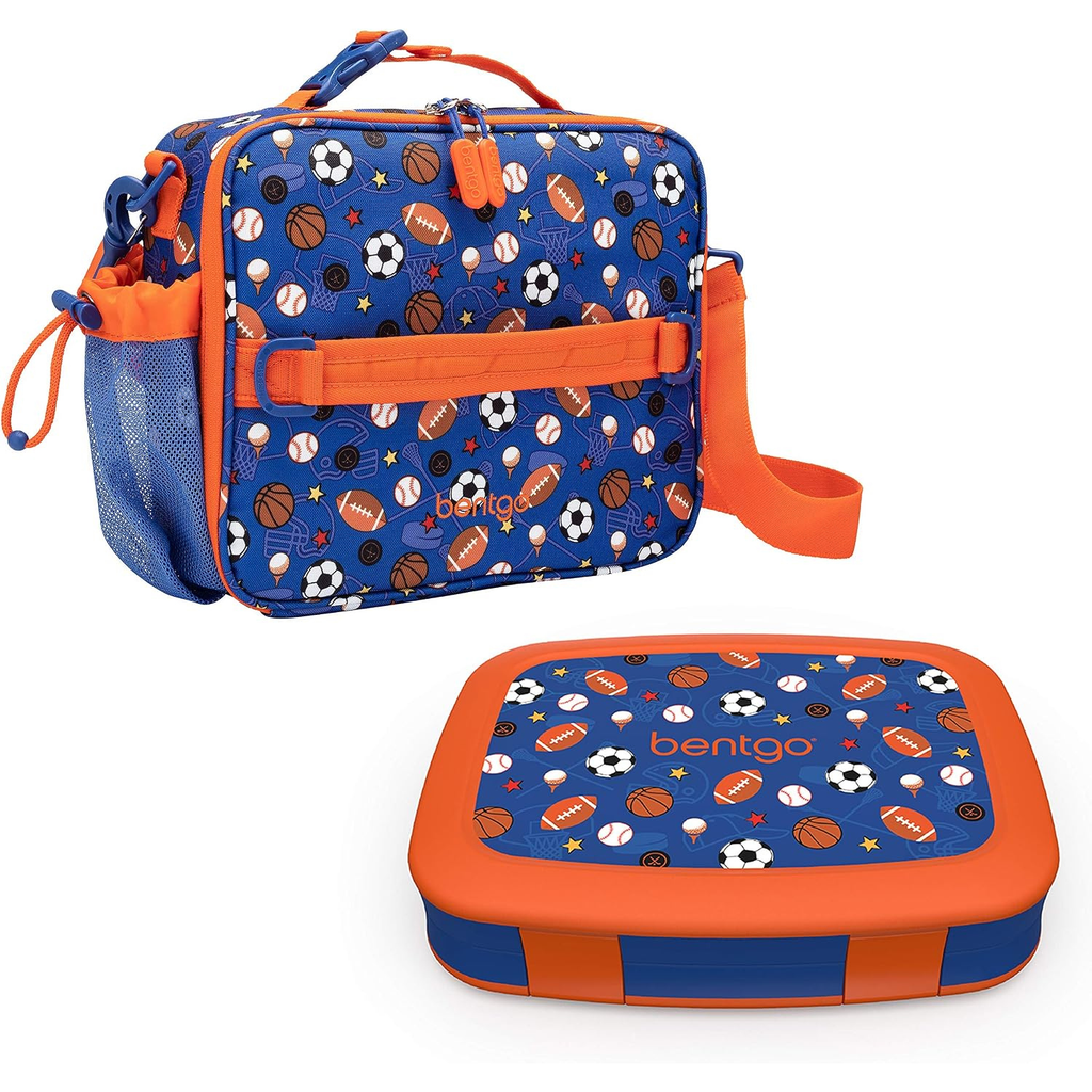Prints Insulated Lunch Bag Set With Kids Bento-Style Lunch Box (Sports)