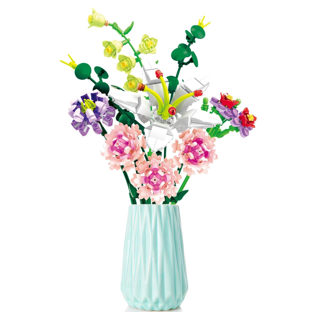 Pink Carnation Building Blocks, 514-Piece Flower Bouquet Set