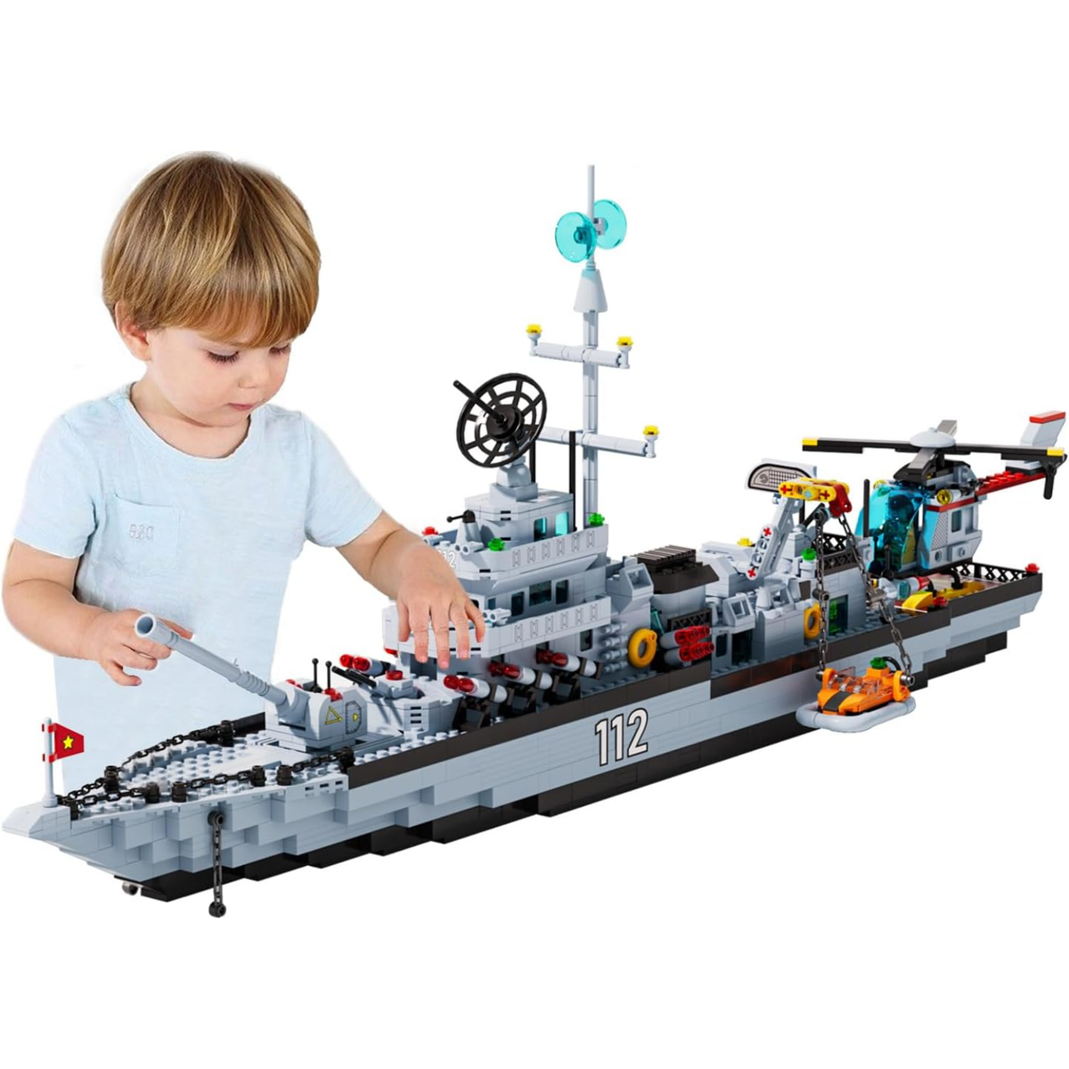Battleship Building Set, 6-in-1 Military Warship Model, 1,456 Pieces