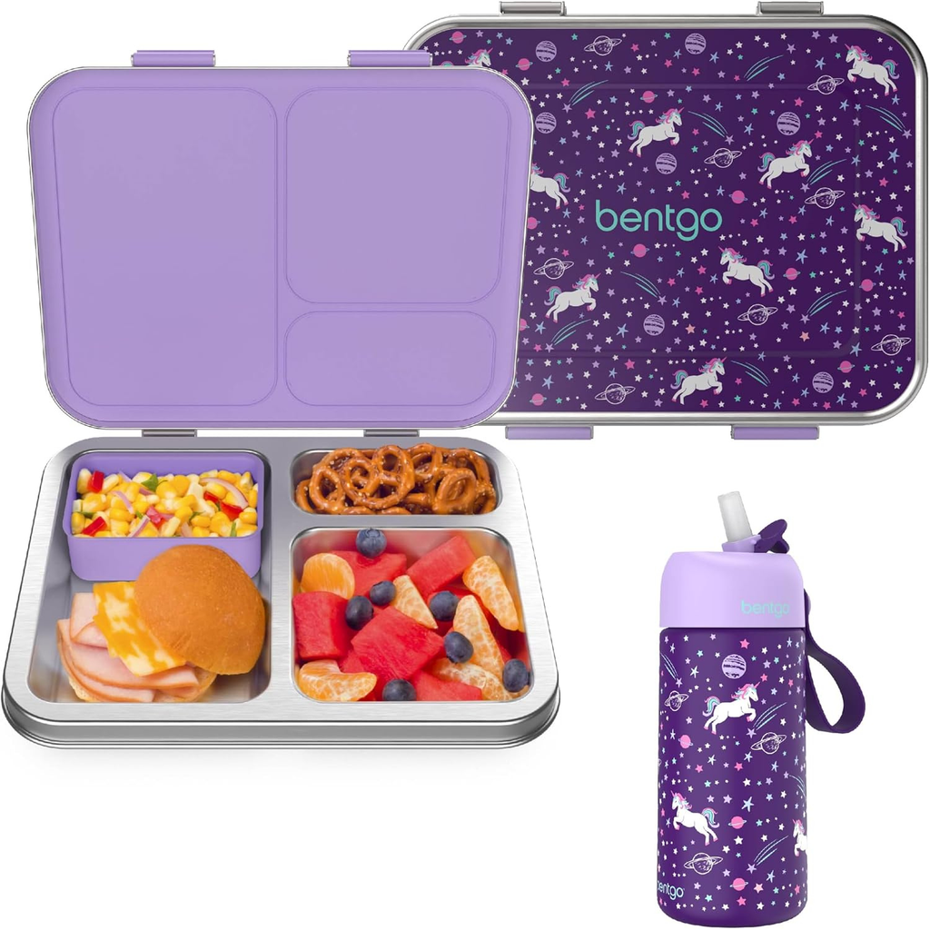 Kids Stainless Steel Lunch Box and Water Bottle Set (Unicorn)
