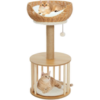Modern 30" Cat Tree, Hand-Woven Basket Condo with Scratching Post