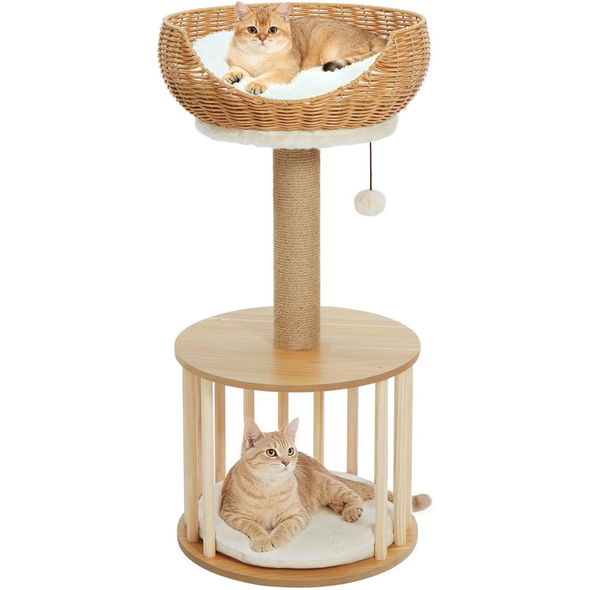 Modern 30" Cat Tree, Hand-Woven Basket Condo with Scratching Post