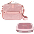 Kids 5-Compartment Lunch Box With Insulated Lunch Bag - (Glitter Edition - Petal Pink)