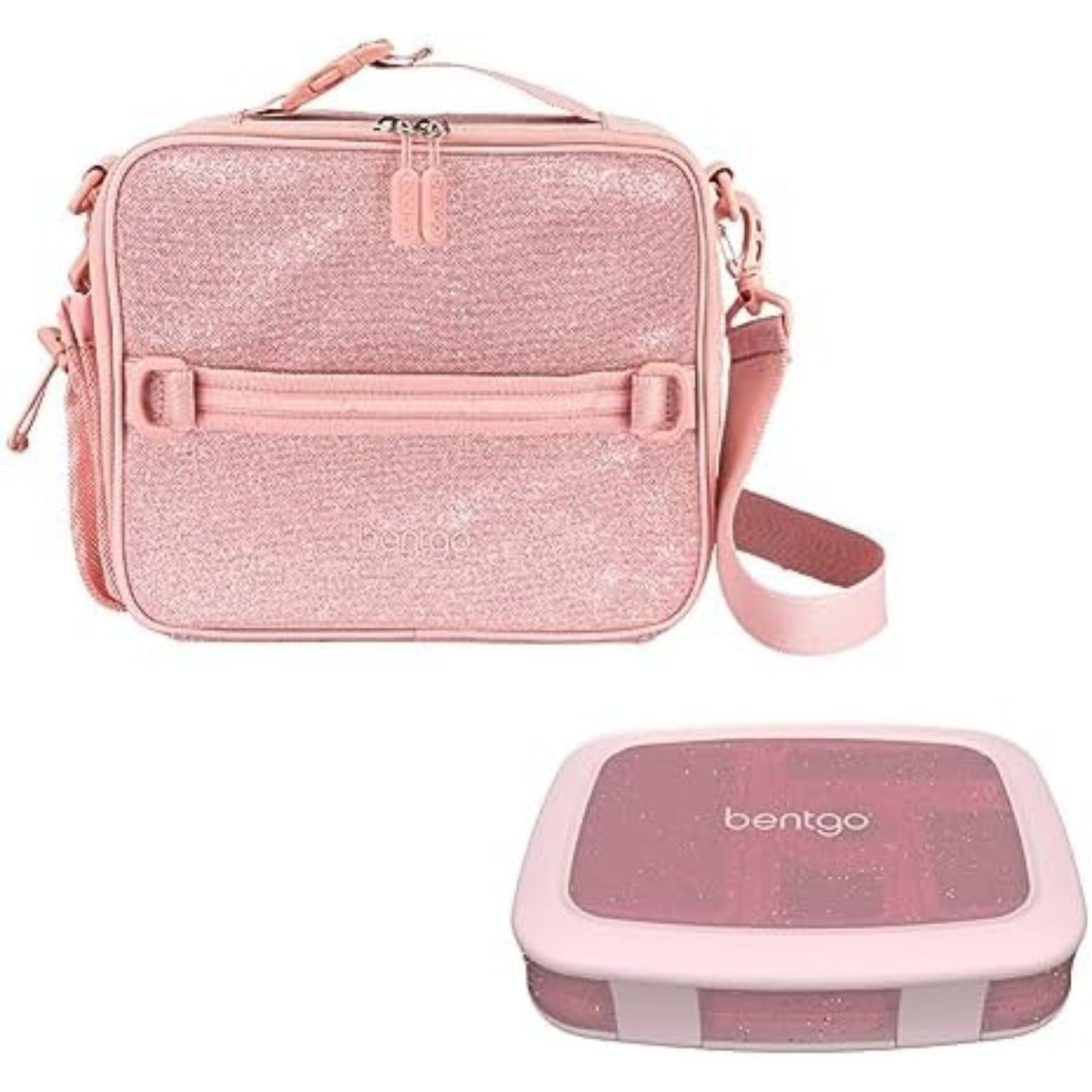 Kids 5-Compartment Lunch Box With Insulated Lunch Bag - (Glitter Edition - Petal Pink)