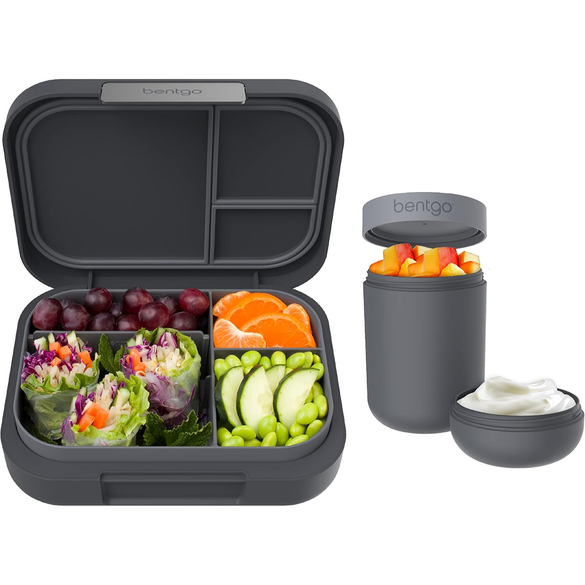 Modern Bento-Style Lunch Box Set With Reusable Snack Cup (Dark Gray)
