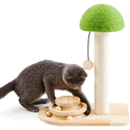 Made4Pets 20" Mushroom Cat Scratcher, Sisal Post with Track Ball Toy, Green