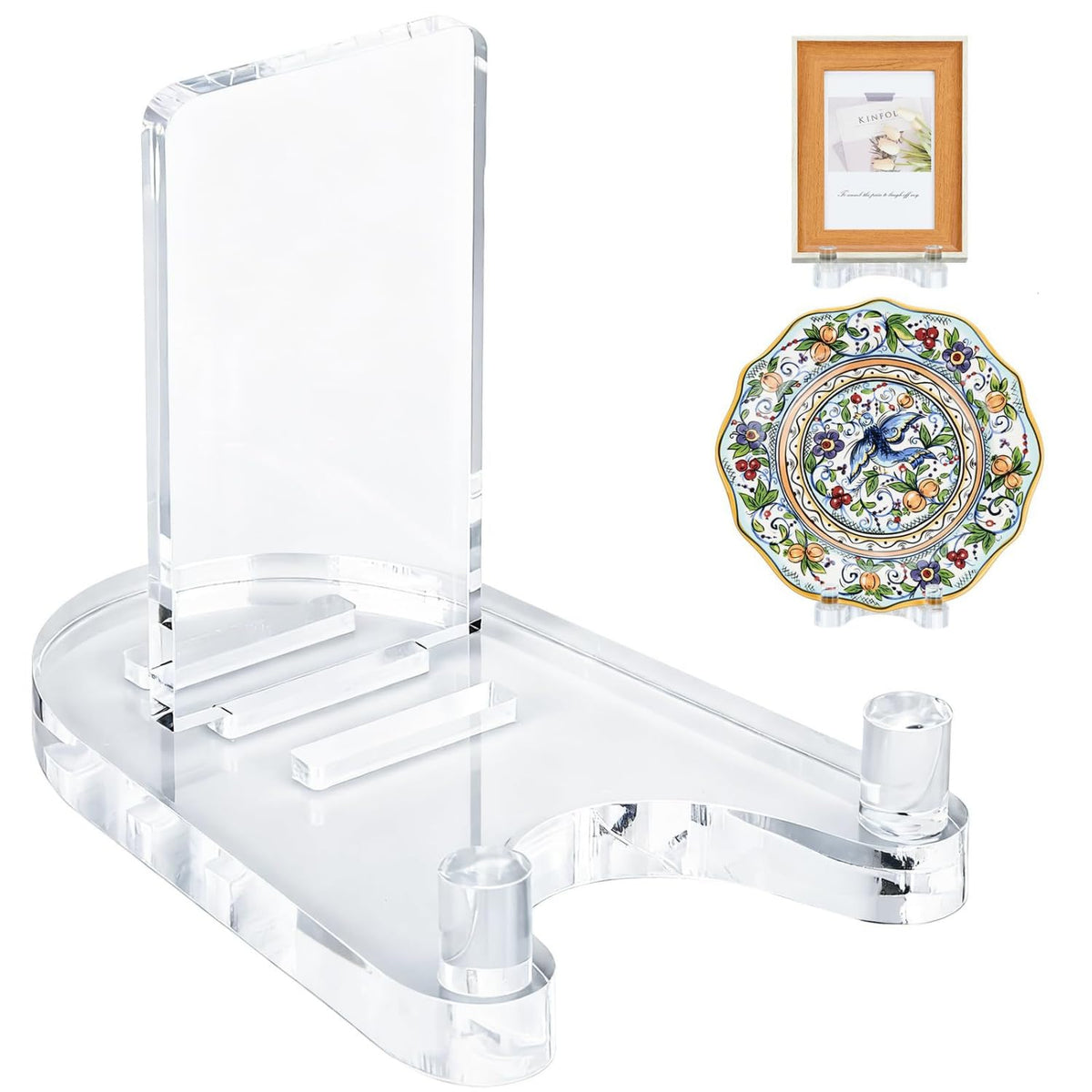 Clear Acrylic Plate Display Stand Holder - Adjustable Heavy Duty Easel Riser for Decorative Dishes Picture Frames Art Canvas Plaques Tabletop Picture Frame Holder Racks for Indoor Home Decor