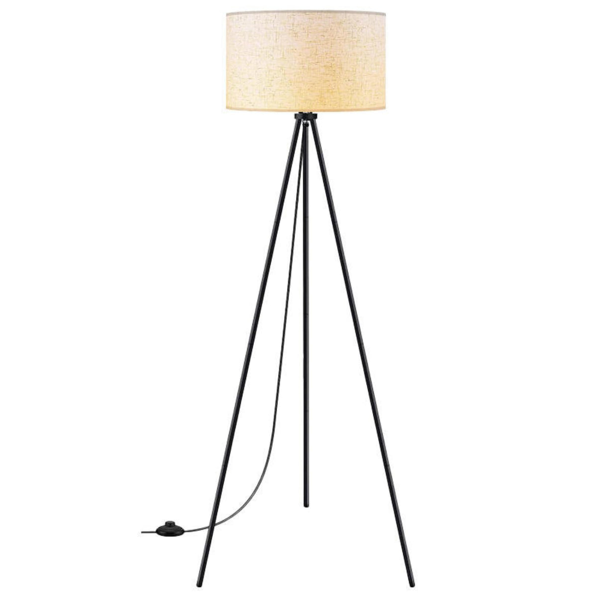 American Modern Floor Lamp Standing Pole Light Coffee Color Vertical Fabric Shade for Bedroom Living Room
