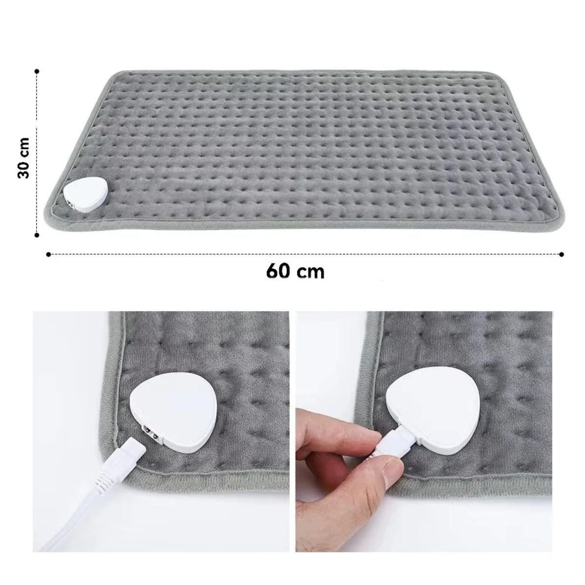 Electric Heating Pad for Back Pain and Cramp Relief, 60x30cm Flexible, 4 Auto-Off Timers & Snap Buttons (Gray)