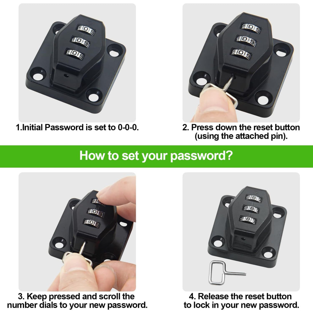 Mechanical Combination Cabinet Lock - 90 Degree and 180 Degree Collapsible Zinc Alloy Hasp Latch Lock, Keyless 3-Digit Code Security Lock for Cupboards, Cabinets, Drawers, Sheds & Doors