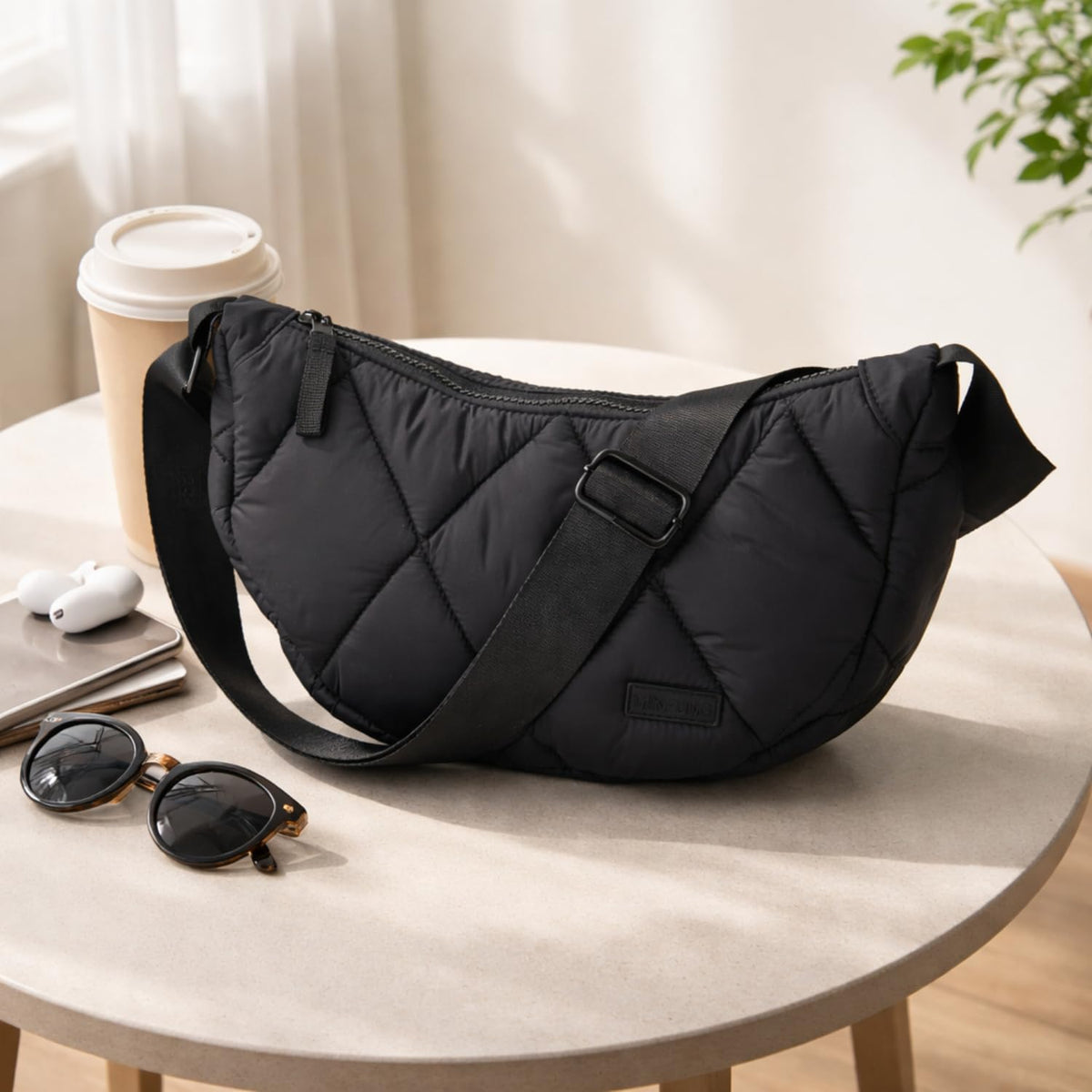 Quilted Puffer Crossbody Bag for Unisex- Lightweight Nylon Shoulder Bag, Waterproof Casual