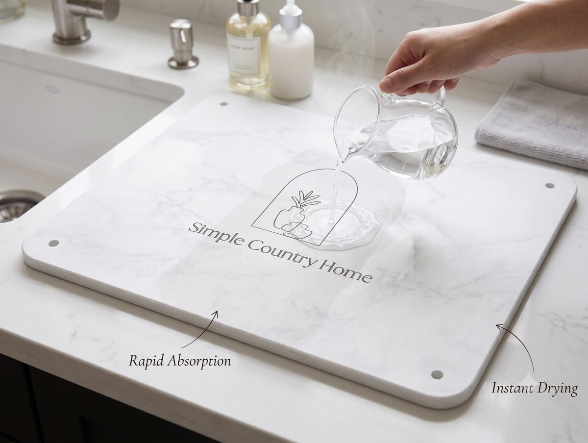 Diatomaceous Earth Stone Dish Drying Mat for Kitchen Counter - Ultra Absorbent Drying Stone, Fast Dry Non Slip ( 16x12 Inch )