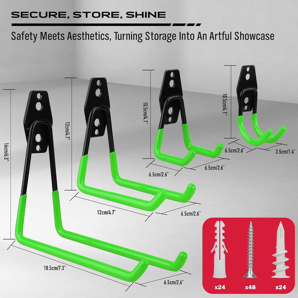 30 Pcs Garage Storage Hooks Set, Heavy Duty Steel Garage Wall Organizer Utility Hooks with Non-Slip Coating, Large Small J & Wave Hooks for Ladders, Bikes, Power Tools, Garden Shovels