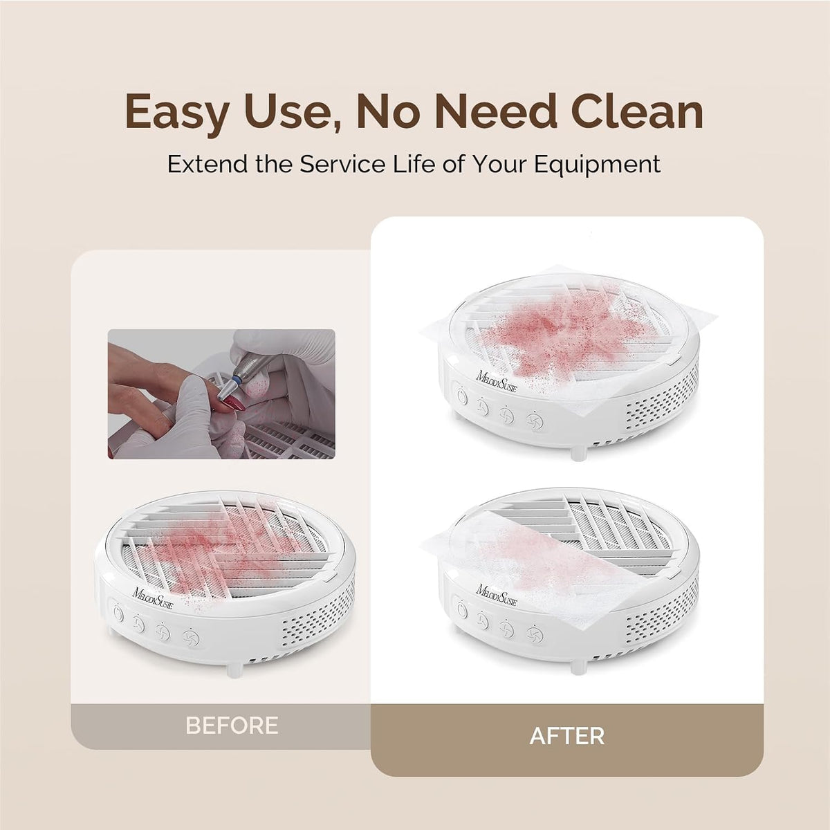 Low Noise Nail Dust Collector Set with 200 Sheets Precut Filter Paper – Powerful Suction Electric Vacuum Fan for Acrylic Nails & Gel Polish Filing with Self-Adhesive Back Hooks
