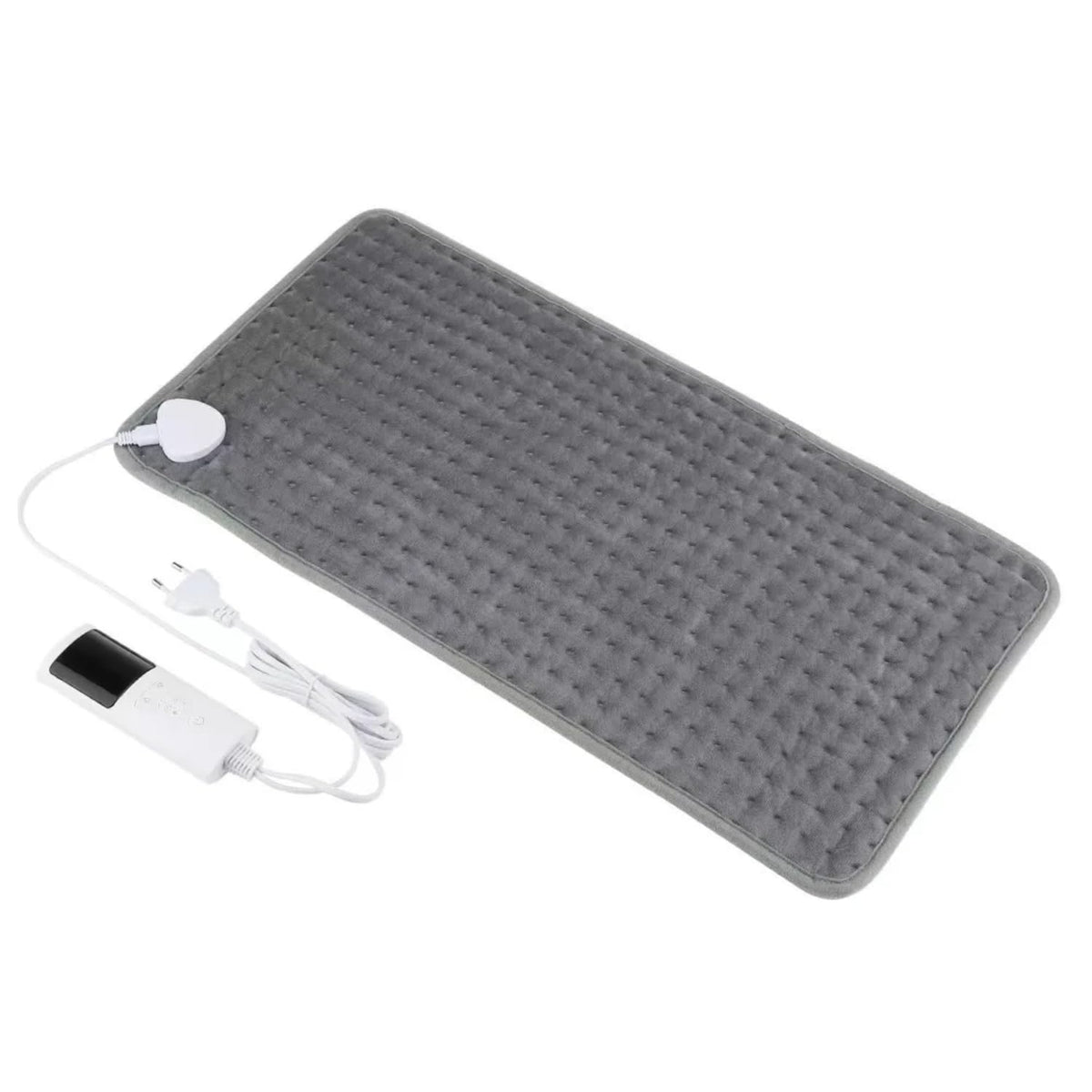 Electric Heating Pad for Back Pain and Cramp Relief, 60x30cm Flexible, 4 Auto-Off Timers & Snap Buttons (Gray)