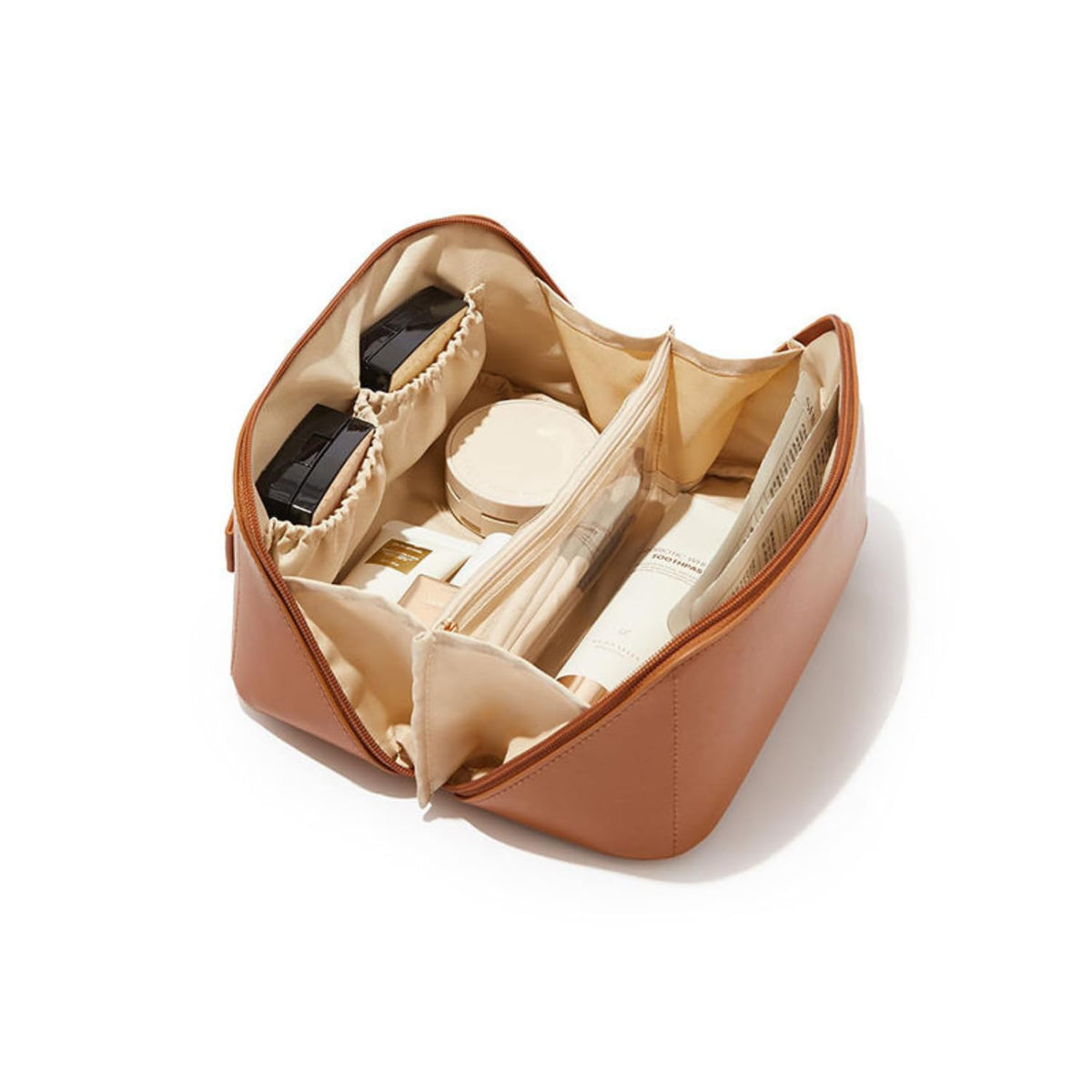 Travel Makeup Bag - Large Capacity Waterproof PU Leather Cosmetic Organizer Bag for Women