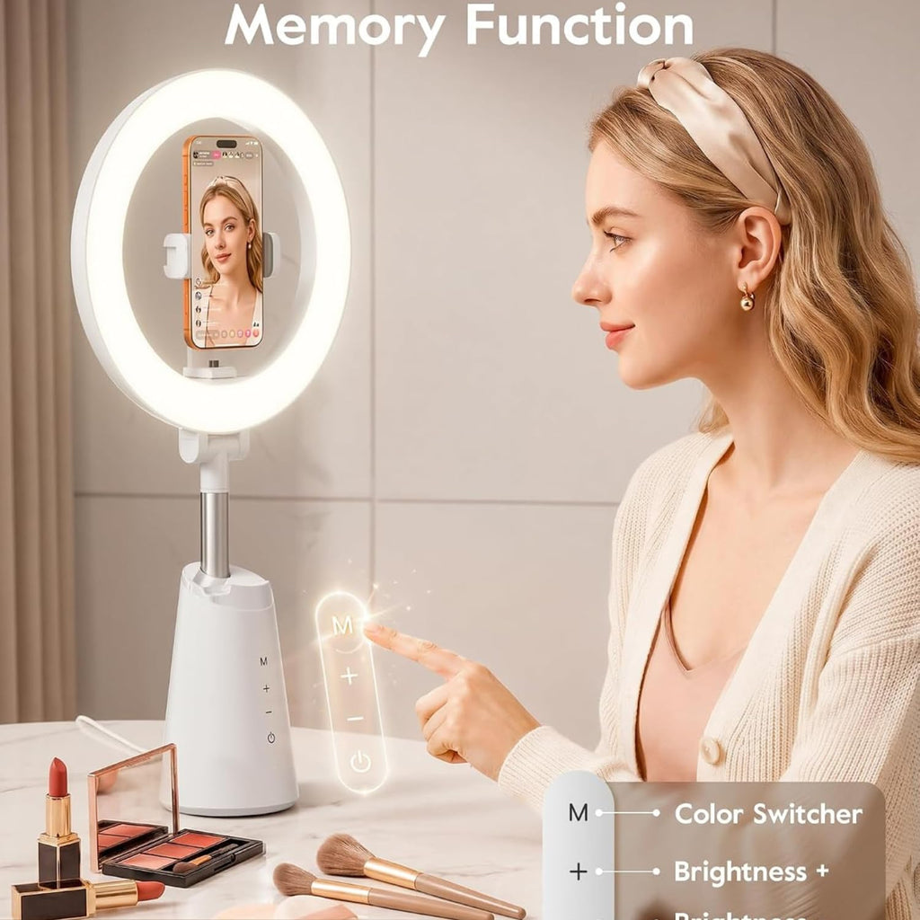 11" Desk Ring Light for Makeup with Stand & Phone Holder - CRI 98+ True Color LED Light, 4 Lighting Modes, Smart Touch Control, Eye-Friendly Dimmable Light for Live Streaming TikTok YouTube Video