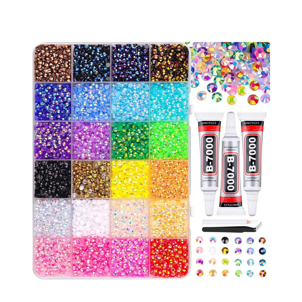 40,000 Pcs Resin Jelly AB Rhinestones Kit, 30 Colors 3mm (SS12) Flatback Rhinestone Set with B7000 Glue & Tools – 14-Facet Loose Gems for DIY Crafts, Nail Art, Tumblers, Shoes & Clothes