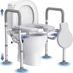 GAOBO Large Elevated Toilet Seat with Arms - Heavy Duty 400 lbs Aluminum Raised Toilet Seat Frame for Seniors, Handicap - 5 Height Adjustable Soft Padded Cushion Safety Rails, Post-Surgery Recovery