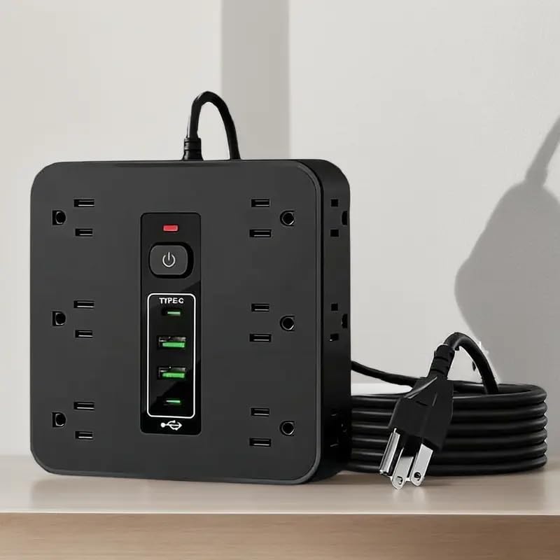 Surge Protector Power Strip - 12 Outlets with 4 USB Ports (1 USB C), 16-in-1 Extension Cord with 5ft Flat Plug