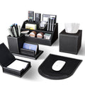 5 PCS PU Leather Desk Organizer and Accessories Set, Black Executive Office Desk Storage Set with Multi-Compartment