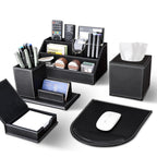 5 PCS PU Leather Desk Organizer and Accessories Set, Black Executive Office Desk Storage Set with Multi-Compartment