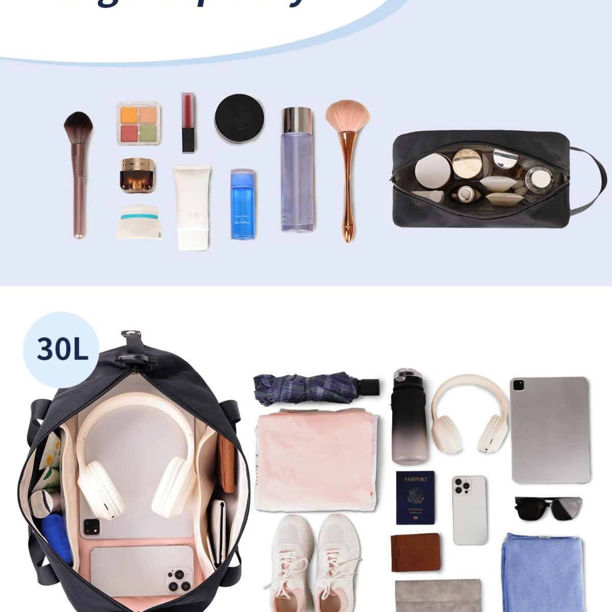 Personal Item Bag 18x14x8 Travel Duffel Bag, Underseat Carry On Luggage with Shoe Compartment