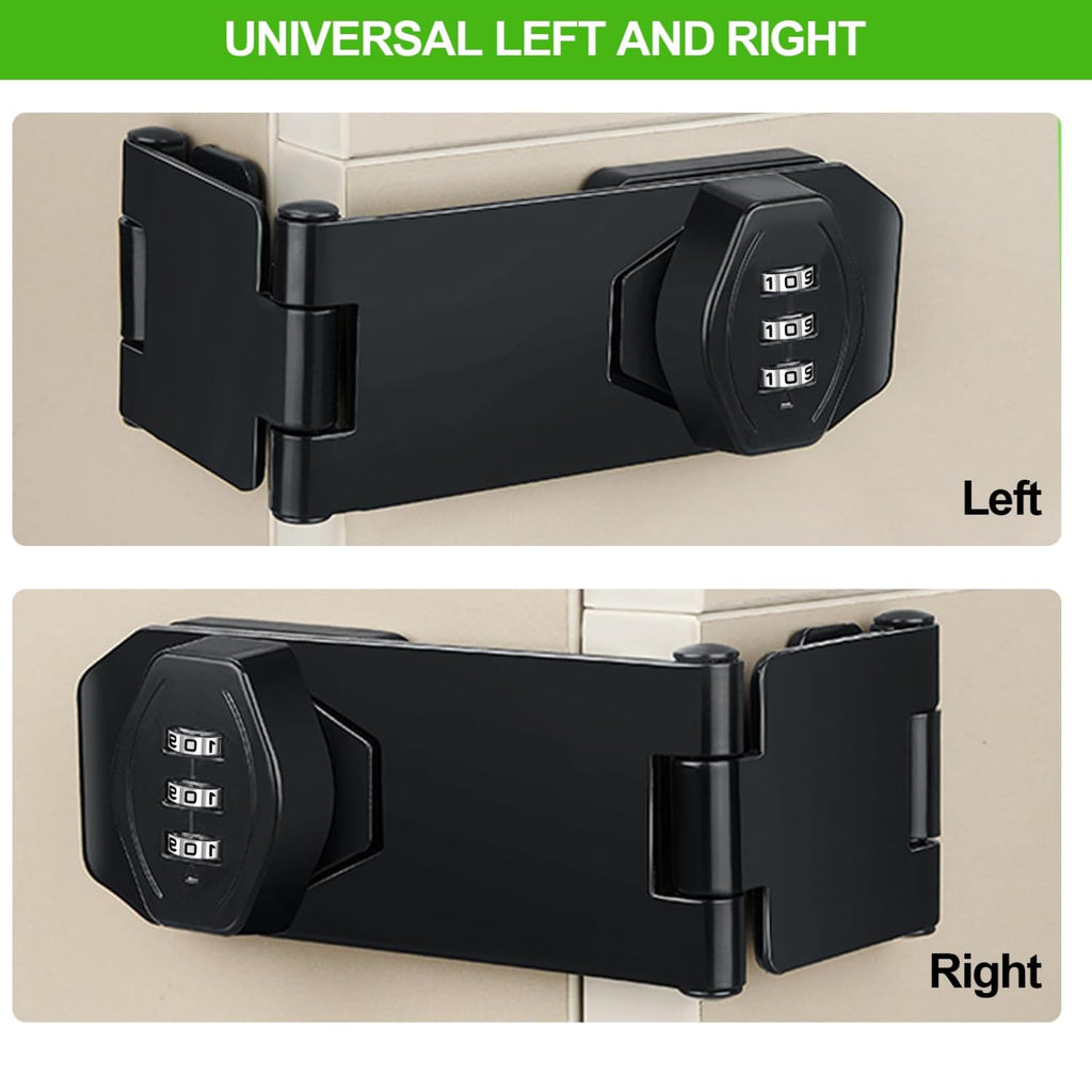 Mechanical Combination Cabinet Lock - 90 Degree and 180 Degree Collapsible Zinc Alloy Hasp Latch Lock, Keyless 3-Digit Code Security Lock for Cupboards, Cabinets, Drawers, Sheds & Doors