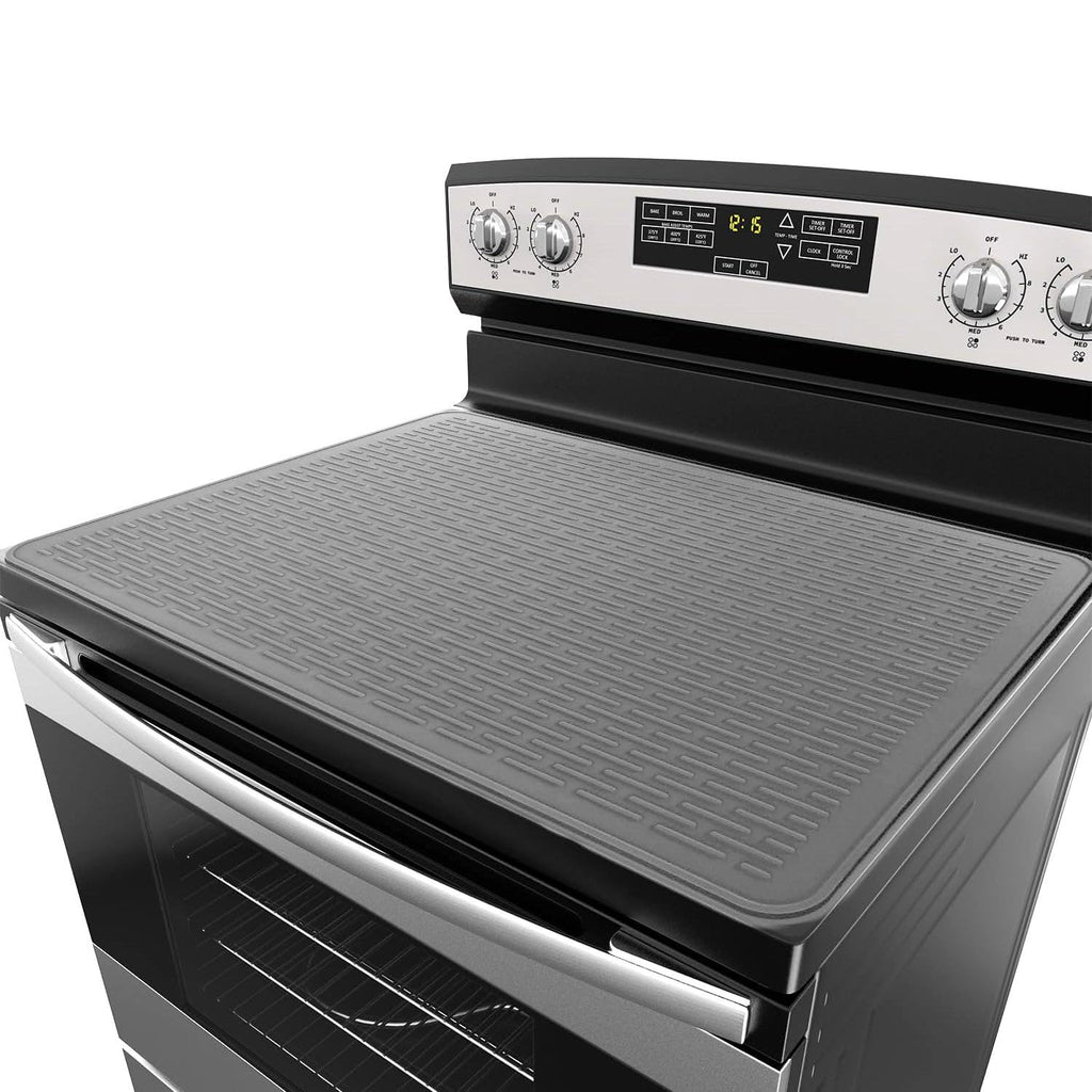 Silicone Electric Stove Top Covers - Glass Stovetop Protector Mat & Heat Resistant Countertop Liner, Extra Large Raised Ridge Dish Drying Mat for Glass Top Cooktop, Flexible Rollable Grey Cover