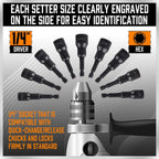 53-Piece Master Magnetic Impact Nut Driver Set – 1/4" Hex Shank Standard & Extended 6" Deep Nut Setters, SAE & Metric Sockets, Wing Nut Driver, Ratchet Wrench & Socket Adapters with Storage Cases