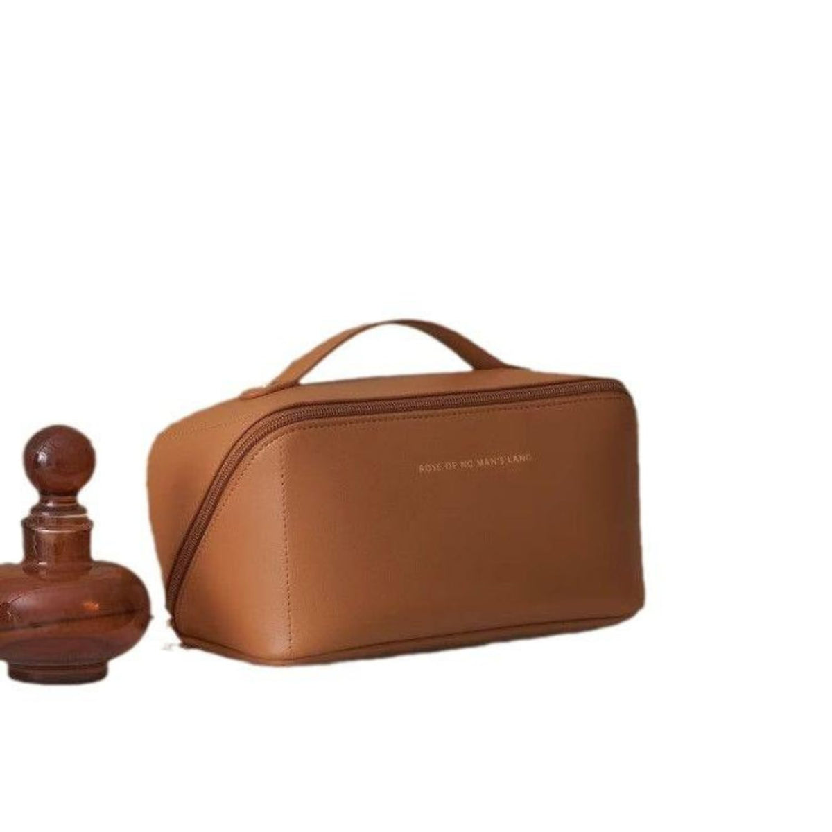 Large Capacity Travel Makeup Bag - Waterproof PU Leather Toiletry Bag with Top Handle