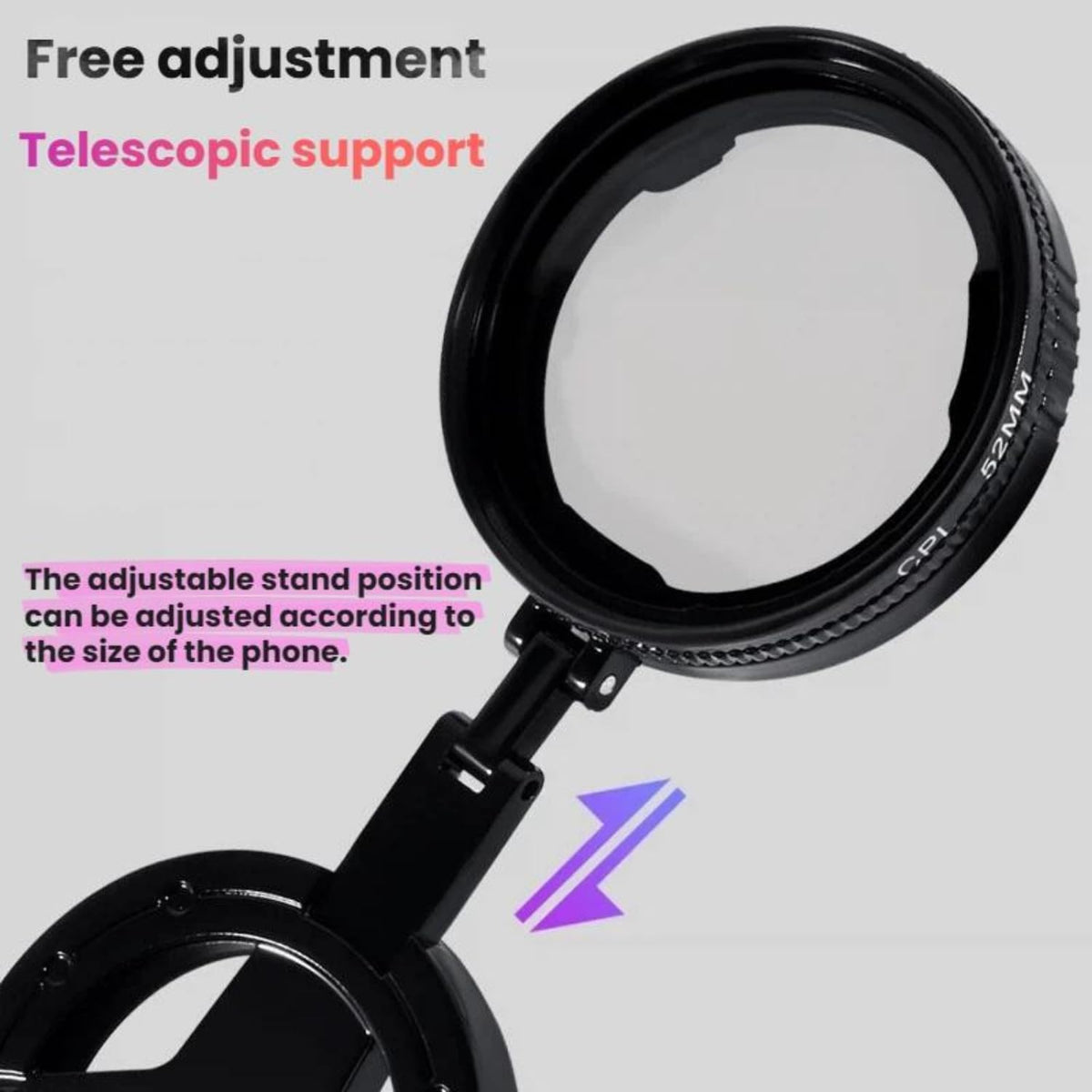 52mm CPL Phone Camera Lens Filter with Magnetic Mount Bracket - 360° Rotatable Circular Polarizer Lens Kit